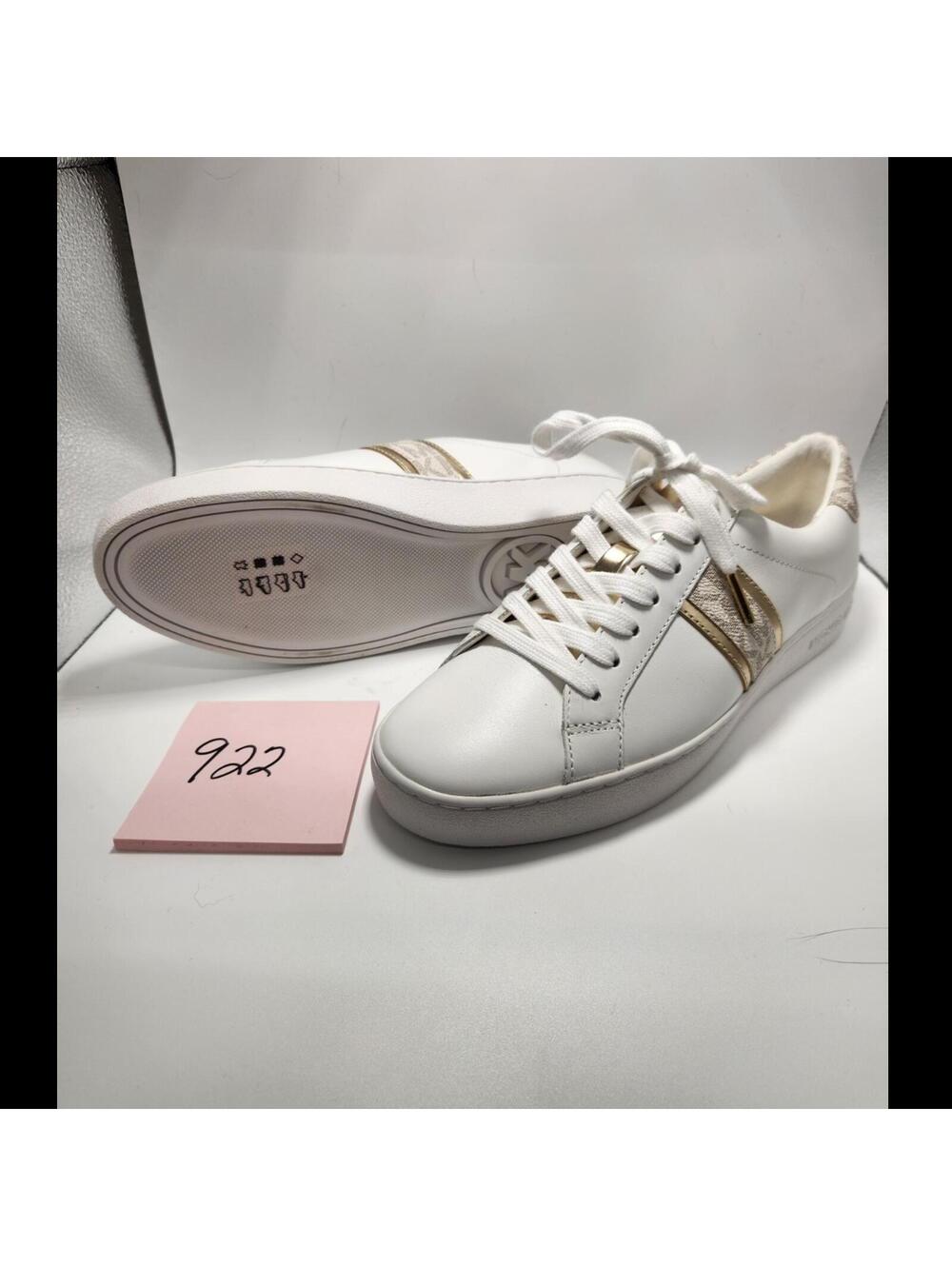 MICHAEL Michael Kors White Gold Logo Low Top Lace-Up Leather Sneakers Women